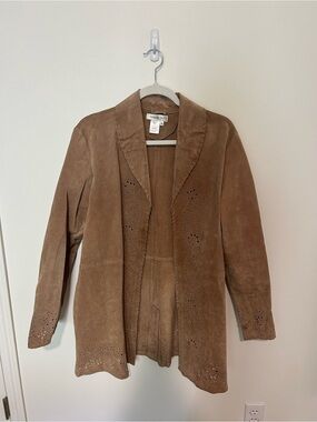 Vintage Coldwater Creek Laser Cut Tan Leather Jacket/Duster Large